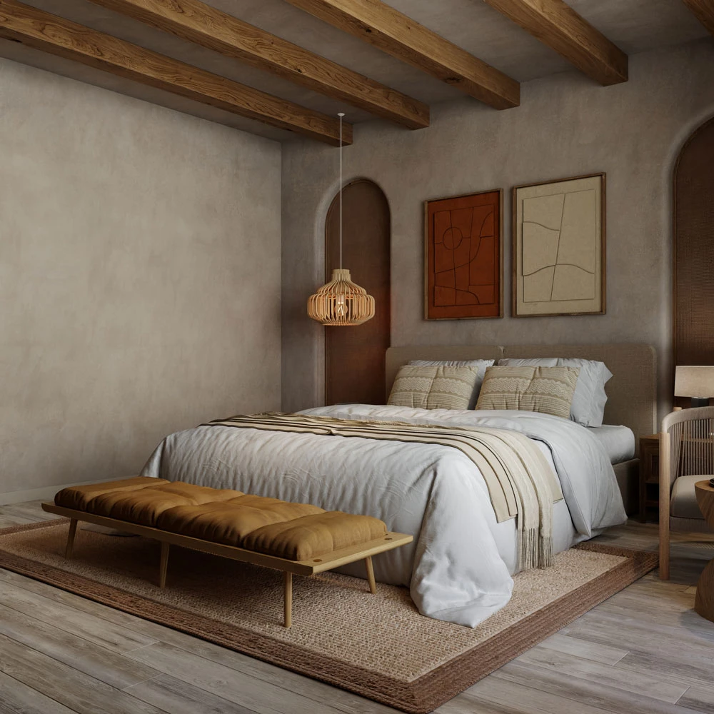 Serene Wabi-sabi Bedroom 3D Scene (3)