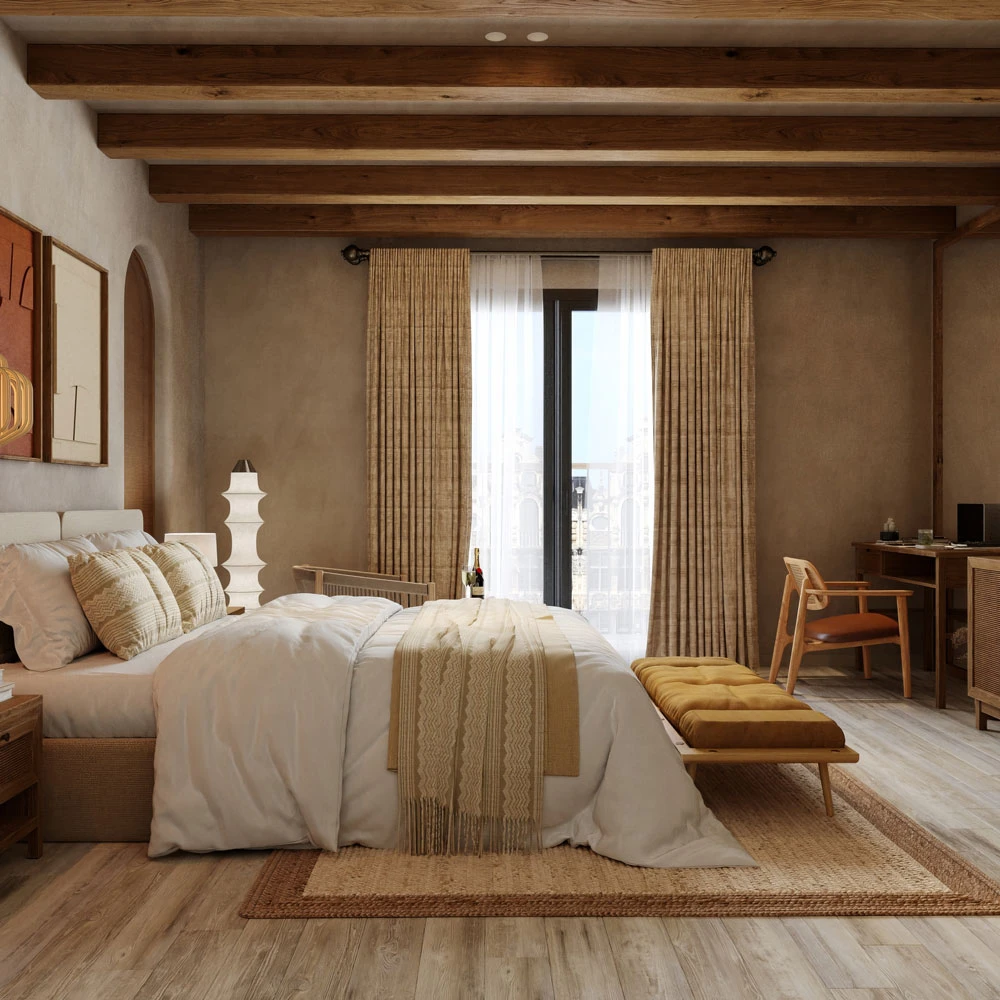 Serene Wabi-sabi Bedroom 3D Scene (4)