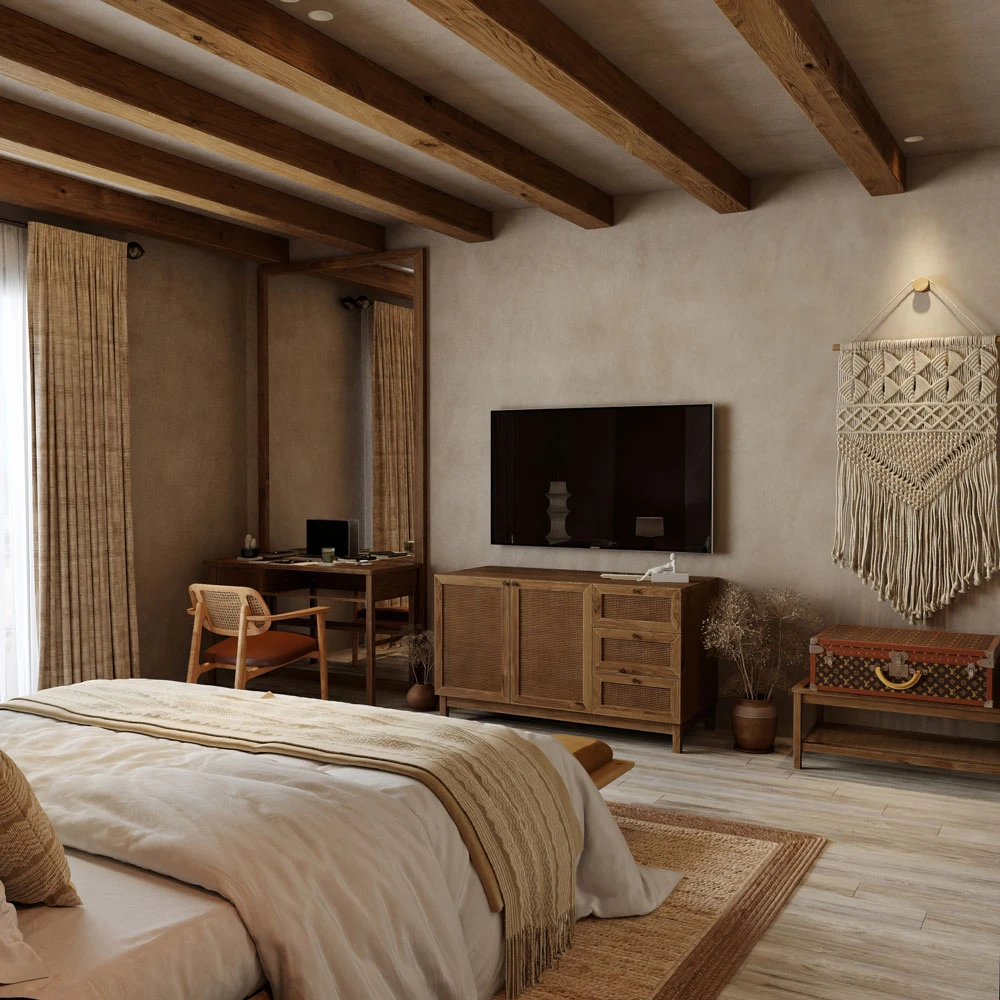 Serene Wabi-sabi Bedroom 3D Scene (5)