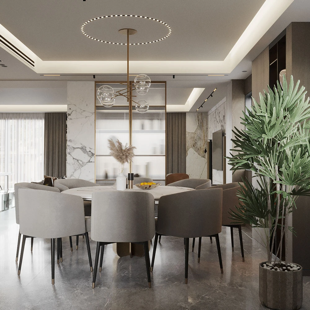 Modern Residential Living and Dining 3D Scene (3)