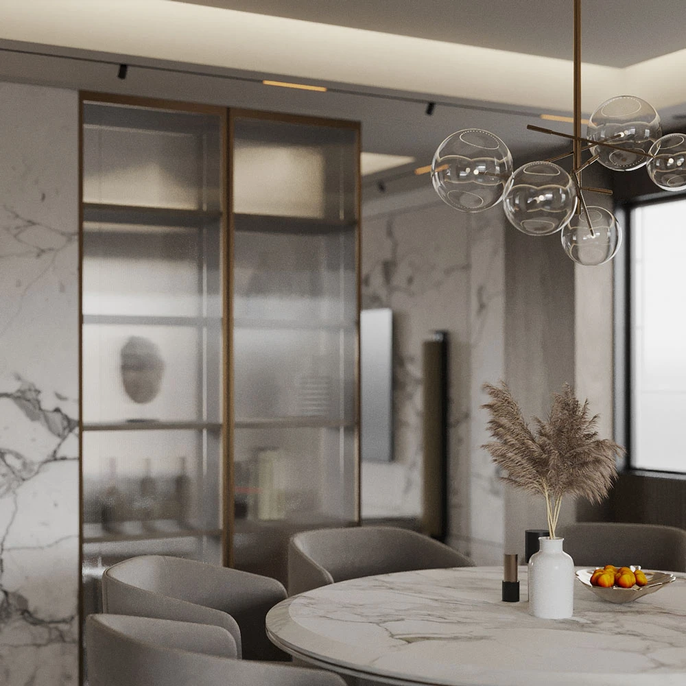 Modern Residential Living and Dining 3D Scene (4)