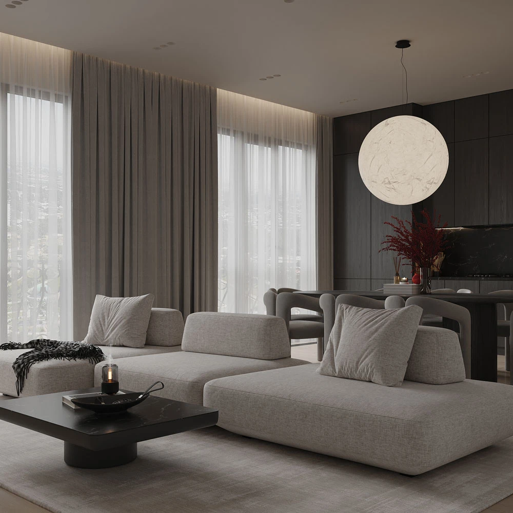 Modern Open-Plan Living Area 3D Scene