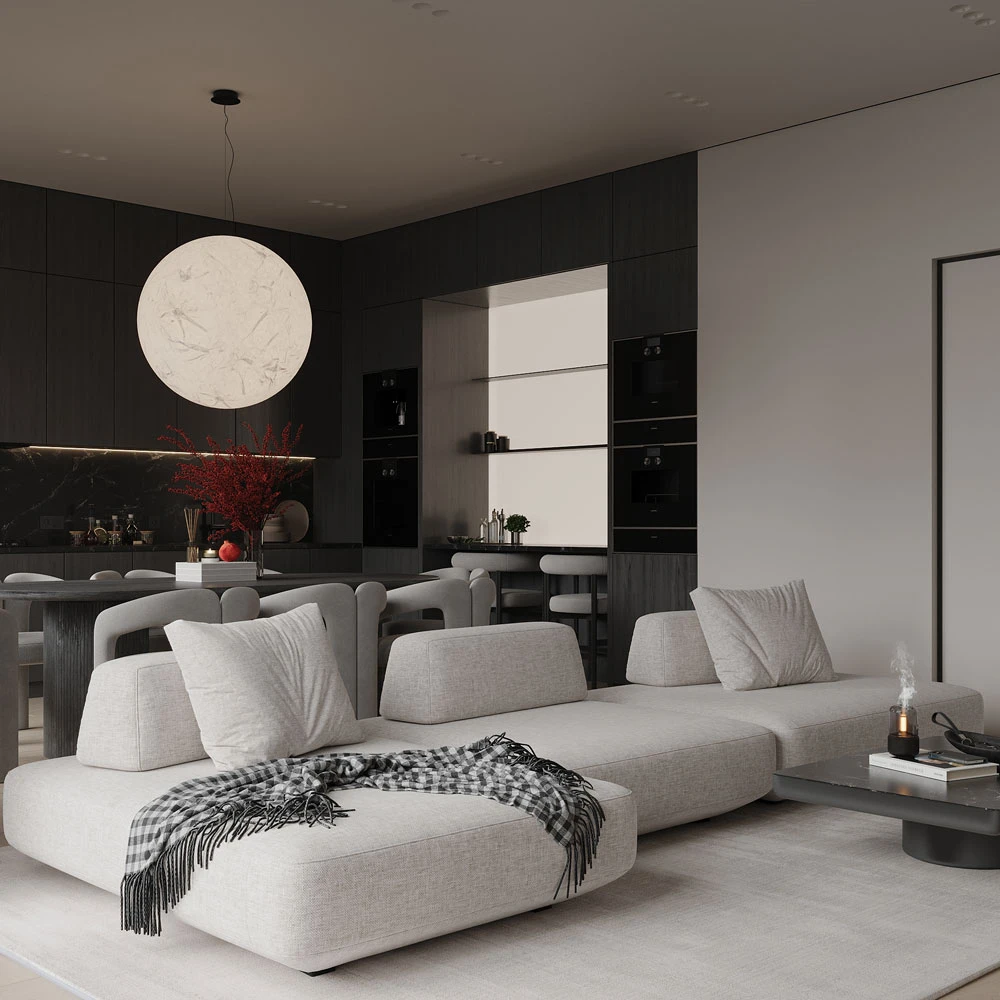 Modern Open-Plan Living Area 3D Scene (3)