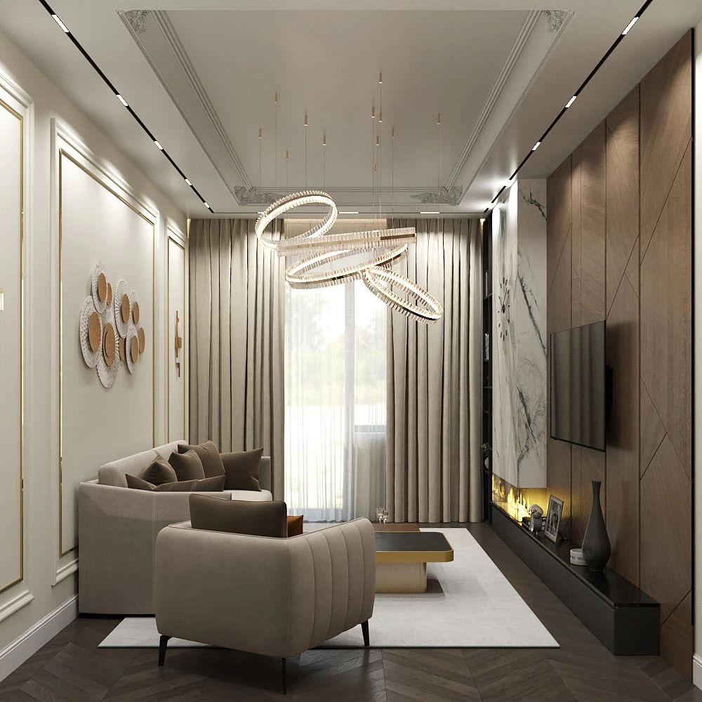Neoclassic Luxurious Living Room 3D Scene (4)