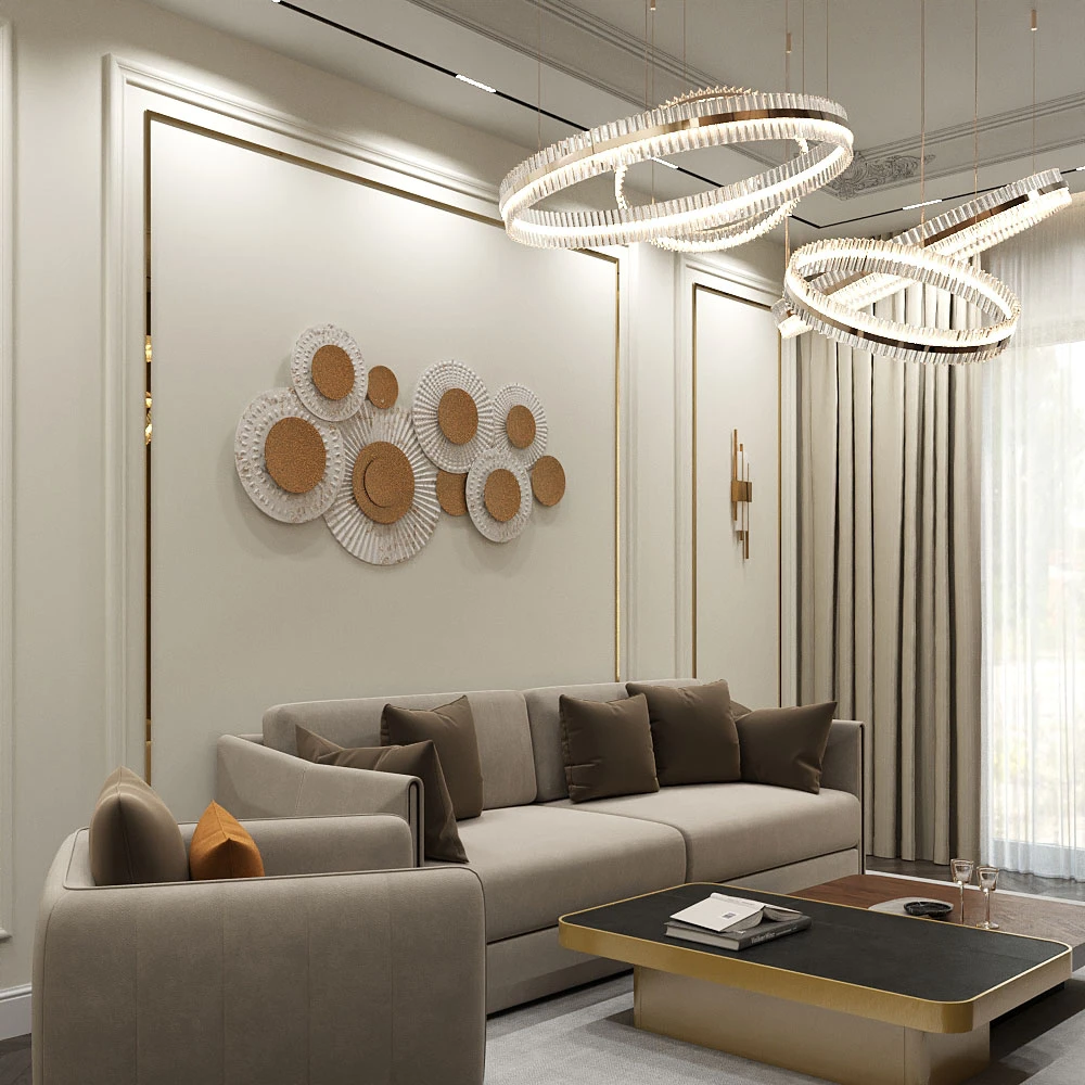 Neoclassic Luxurious Living Room 3D Scene (5)