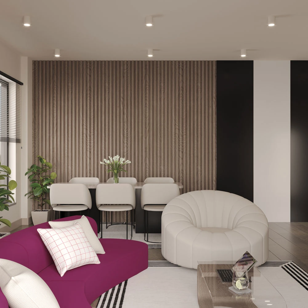 Modern Living Room and Dining Area Interior Design 3D Scene (4)