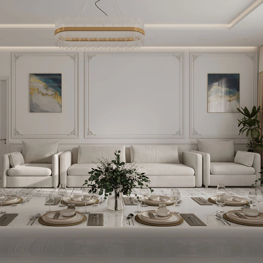 Neoclassic Formal Dining and Living Interior 3D Scene