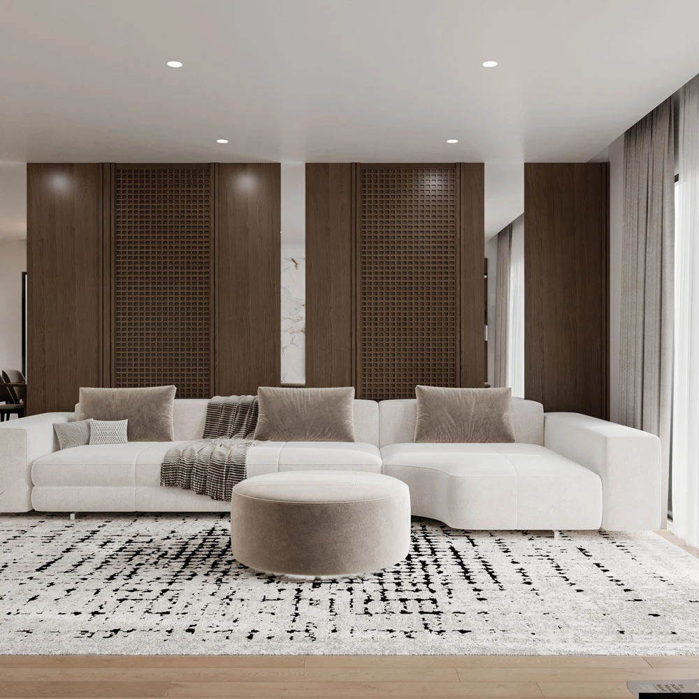 Modern Residential Living Room and Dining Area 3D Scene