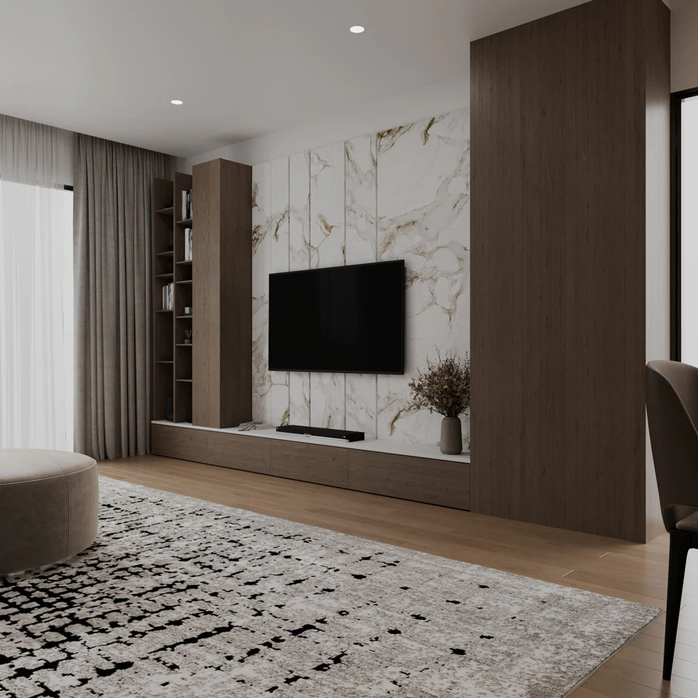 Modern Residential Living Room and Dining Area 3D Scene (3)