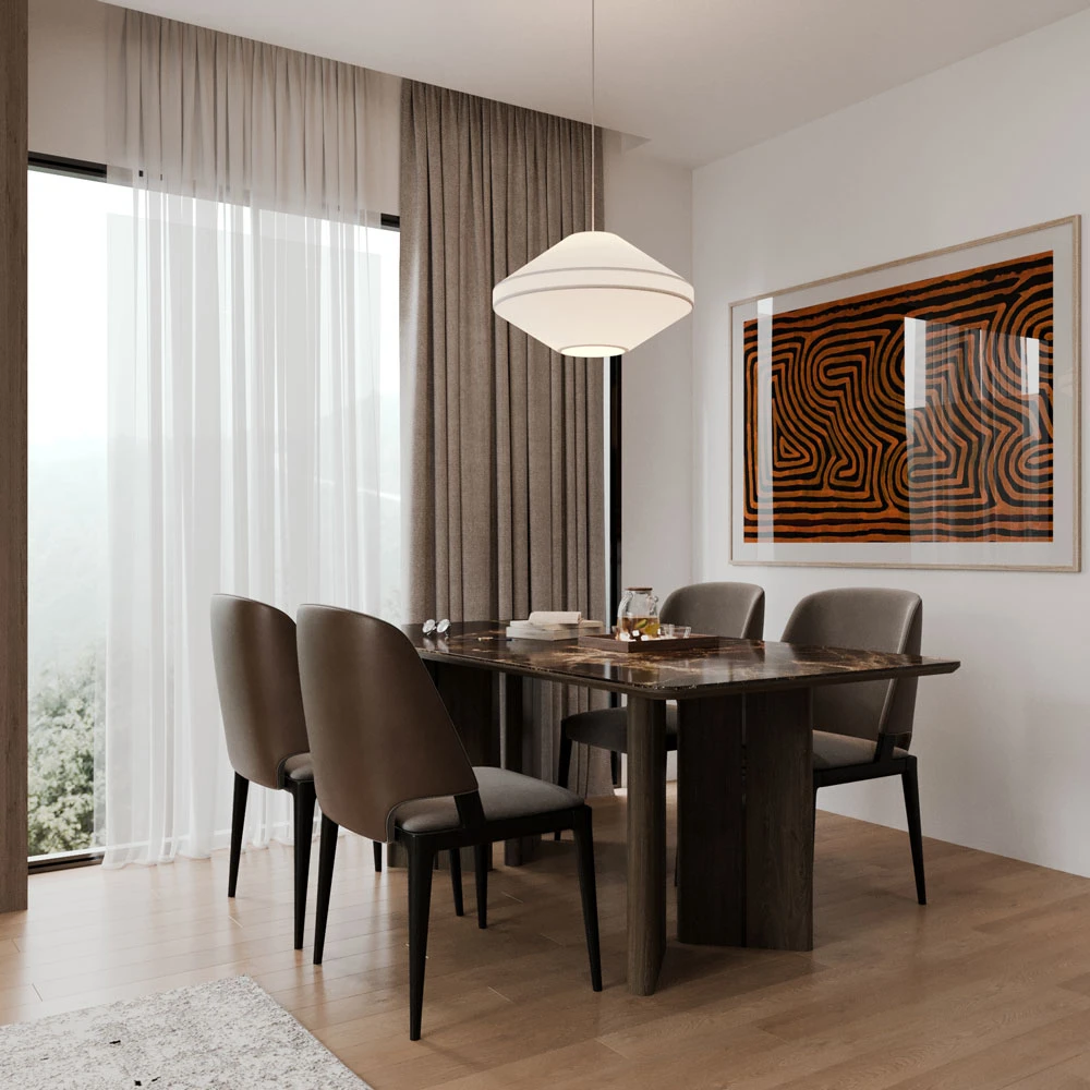 Modern Residential Living Room and Dining Area 3D Scene (4)