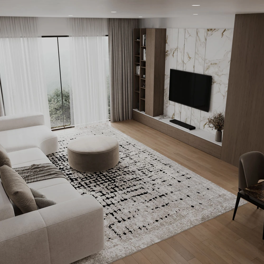 Modern Residential Living Room and Dining Area 3D Scene (5)