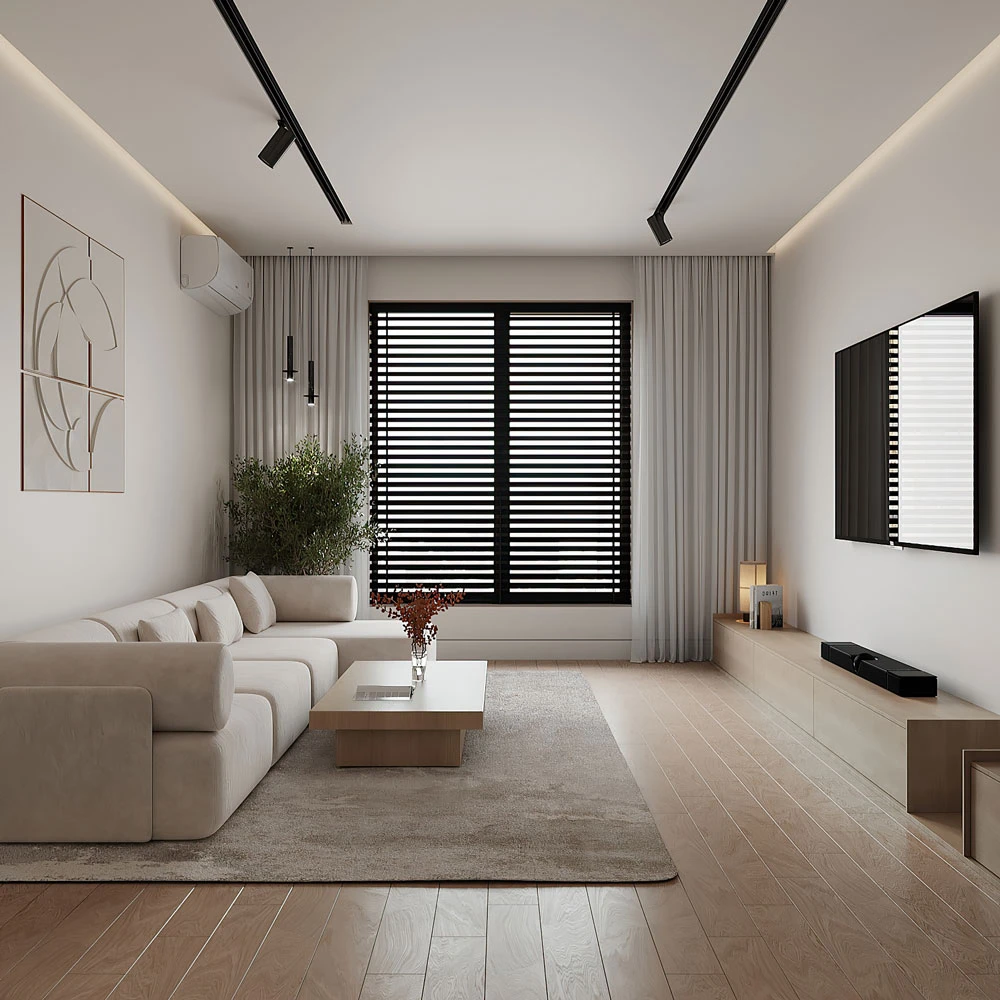 Contemporary Minimalist Living Room 3D Scene (3)