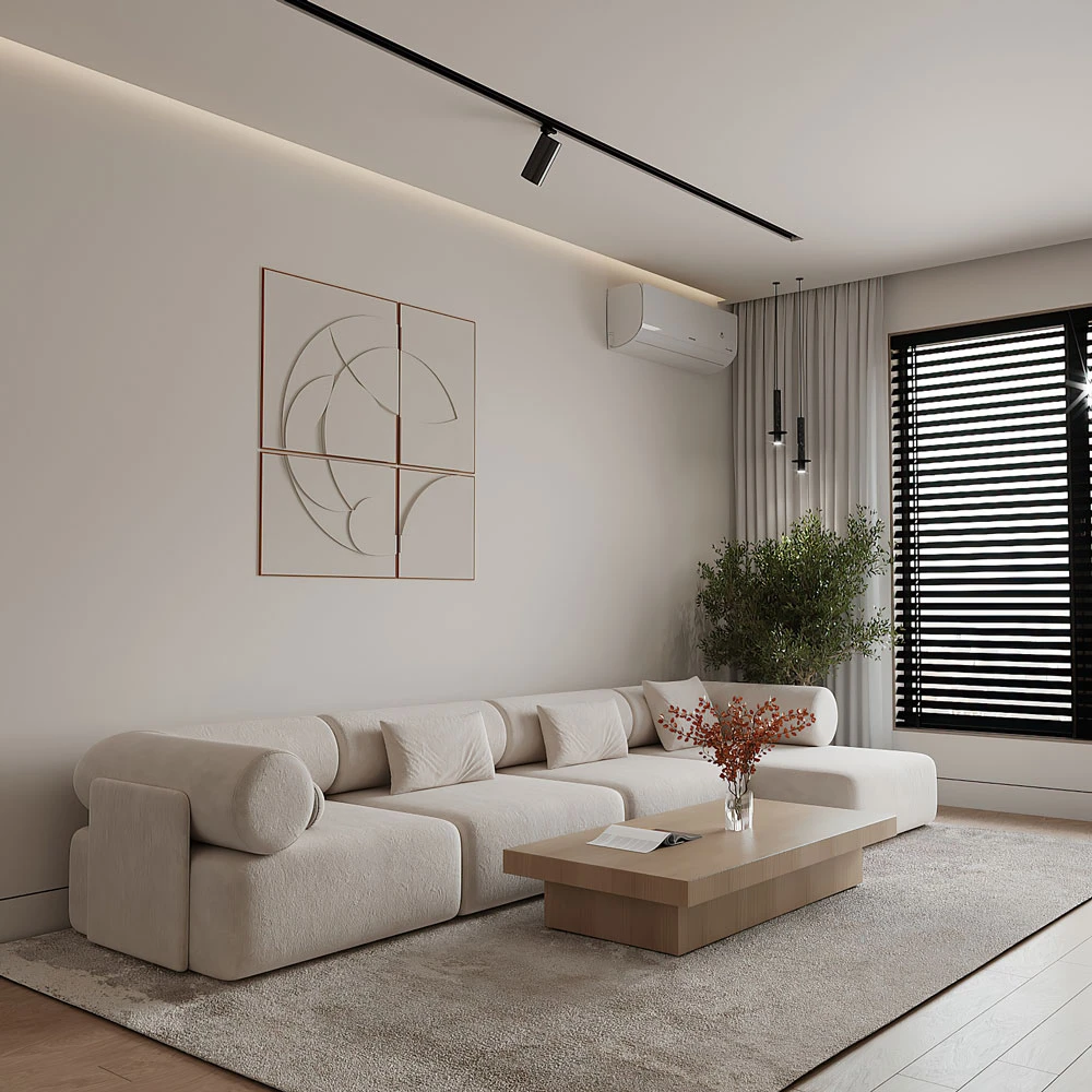 Contemporary Minimalist Living Room 3D Scene (5)