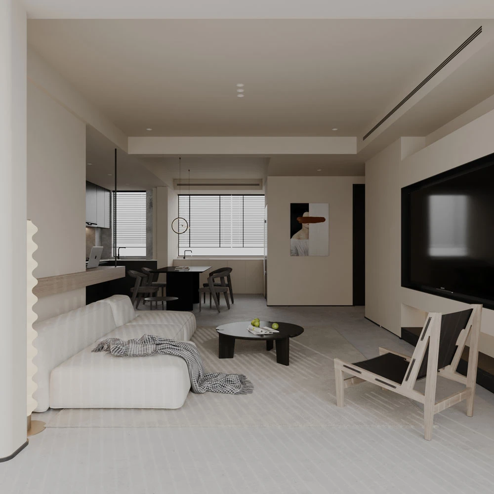 Minimalist Contemporary Living Room 3D Scene (3)