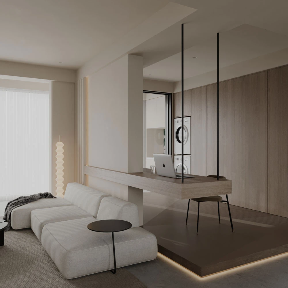 Minimalist Contemporary Living Room 3D Scene (4)