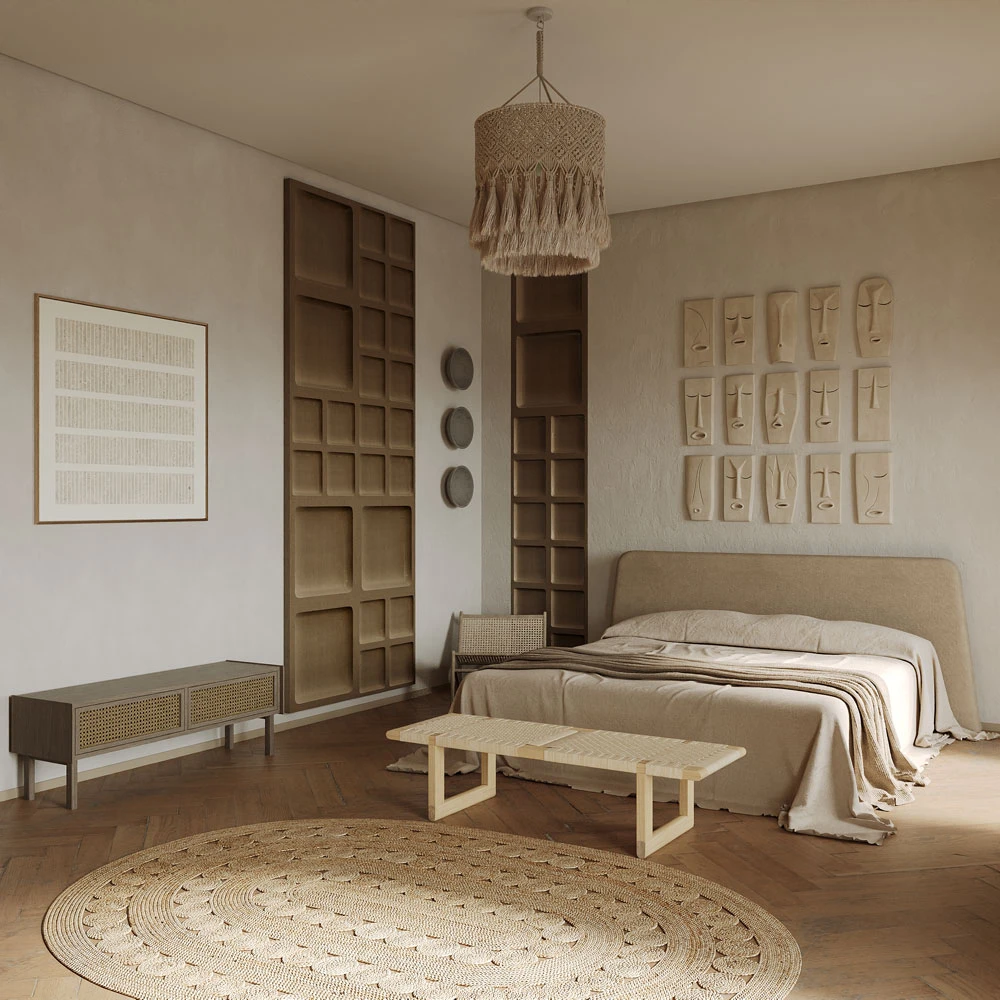 Wabi-sabi Serene Bedroom 3D Scene (2)
