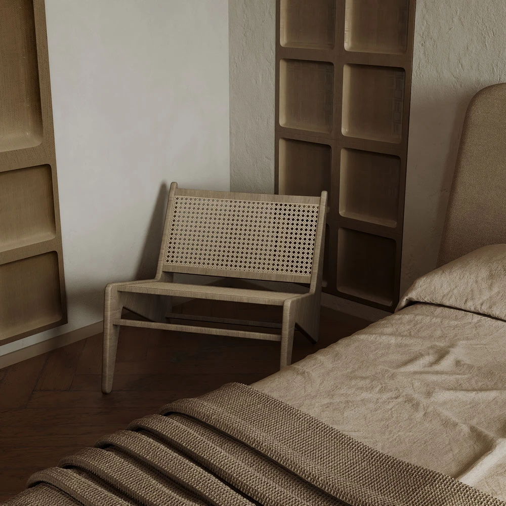 Wabi-sabi Serene Bedroom 3D Scene (5)