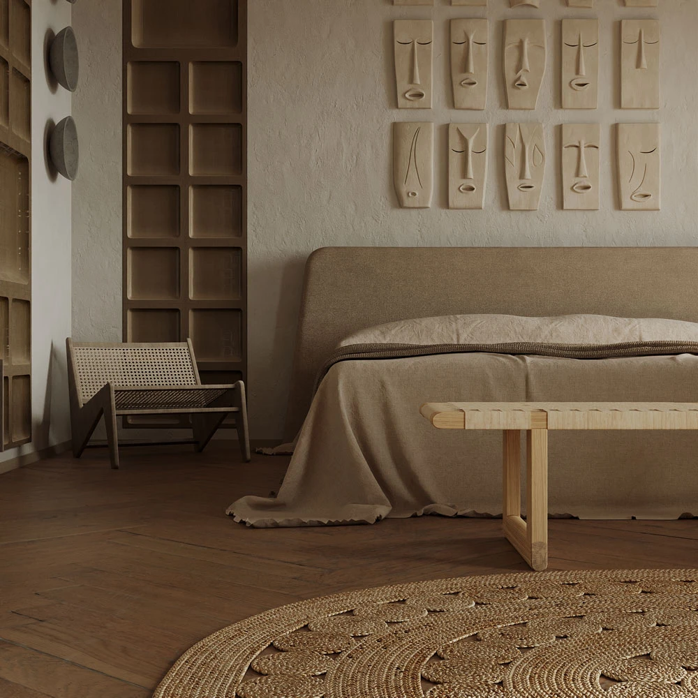 Wabi-sabi Serene Bedroom 3D Scene (7)