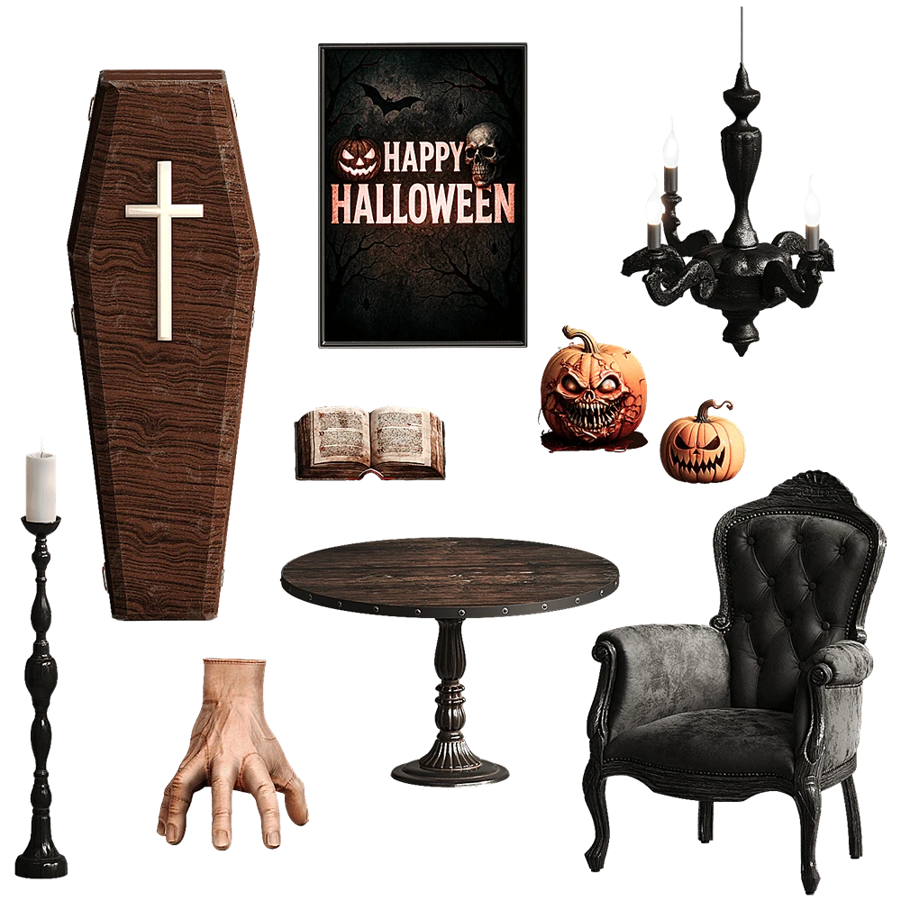 Tables / Armchairs / Other / Pictures / Books / Decorative set / Ceiling lamp 1