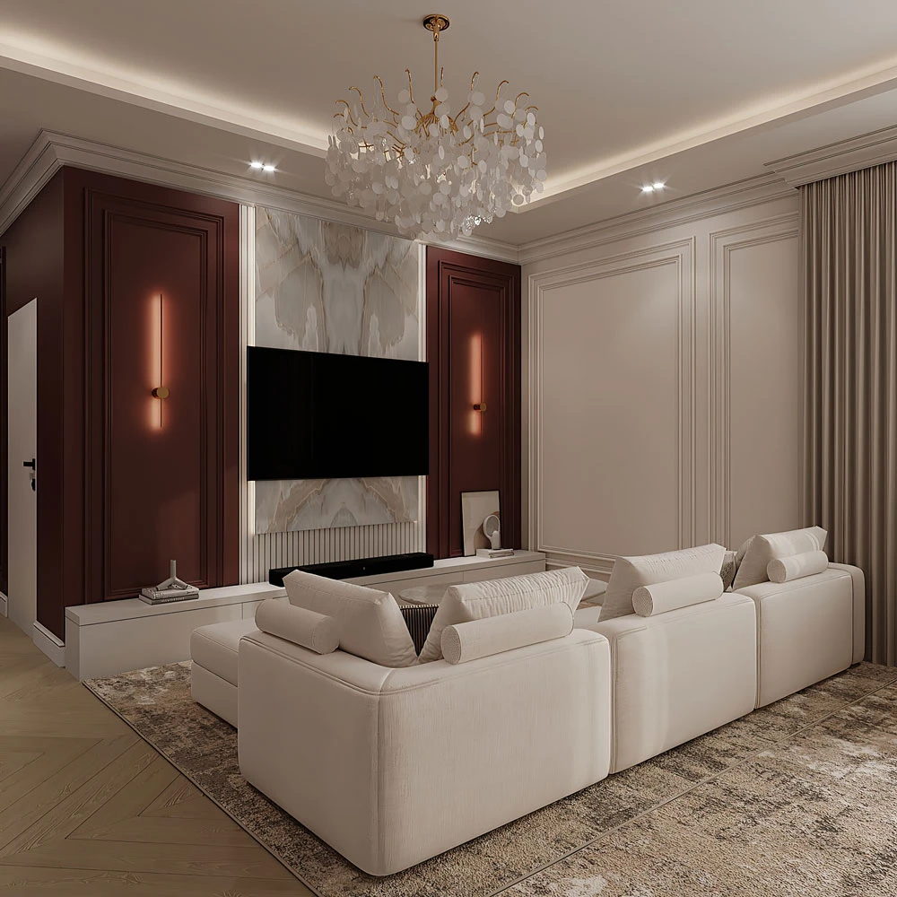 Luxurious Neoclassic Living Room 3D Scene (5)