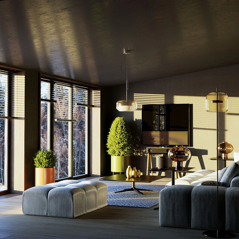 Modern Inviting Living Room 3D Scene (4)