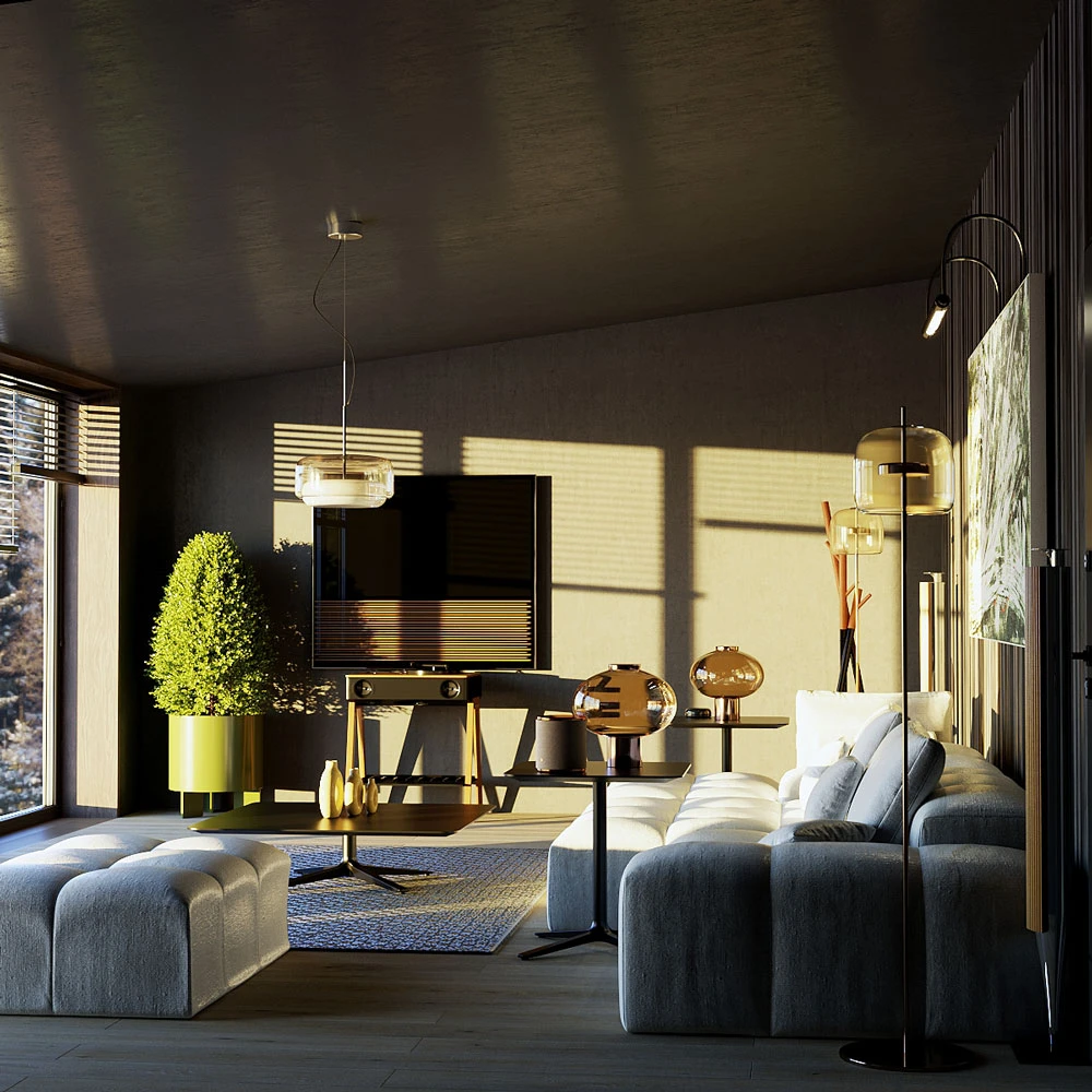 Modern Inviting Living Room 3D Scene (5)