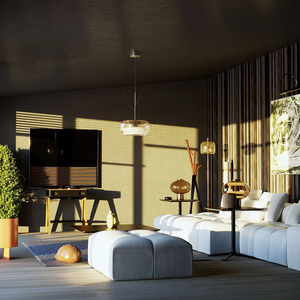 Modern Inviting Living Room 3D Scene (7)