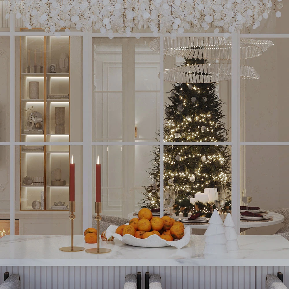 Neoclassic Festive Dining Room 3D Scene (3)
