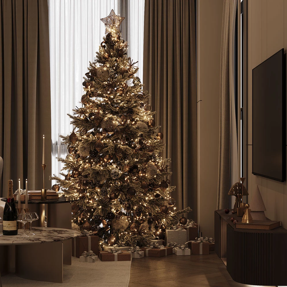 Modern Festive Living Room Holiday 3D Scene
