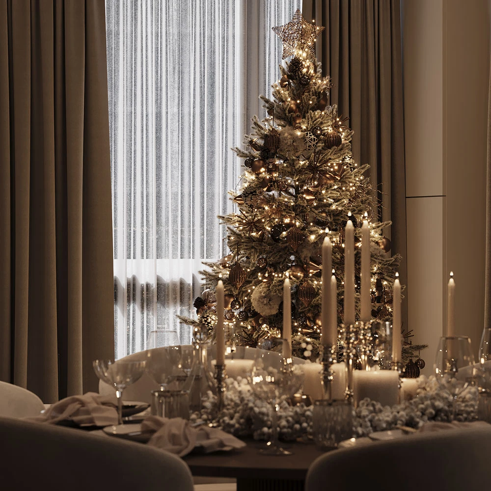 Modern Festive Living Room Holiday 3D Scene (2)