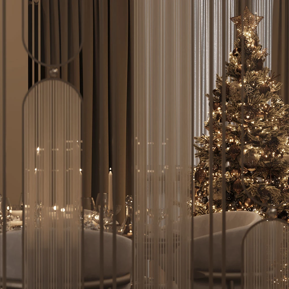 Modern Festive Living Room Holiday 3D Scene (3)