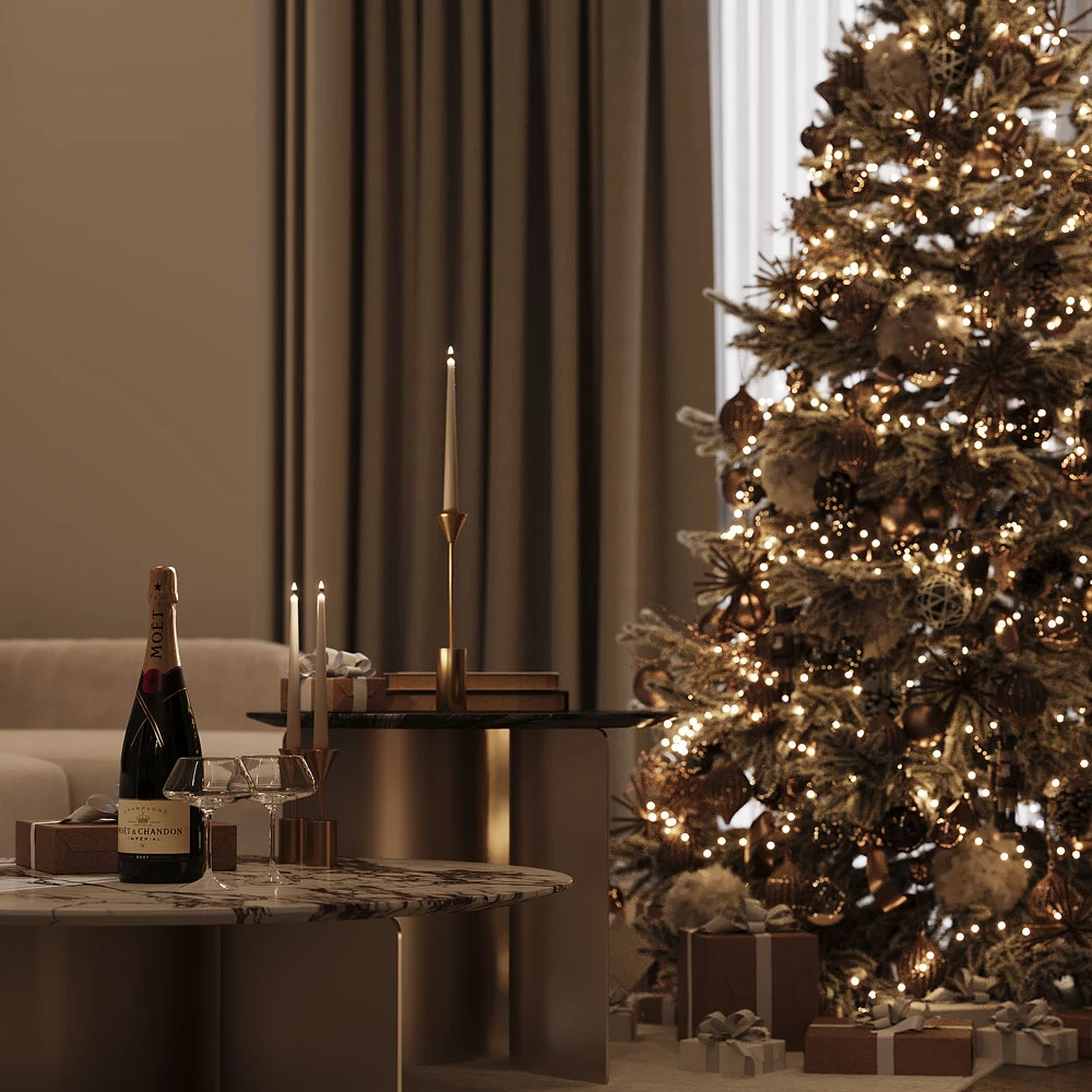 Modern Festive Living Room Holiday 3D Scene (6)