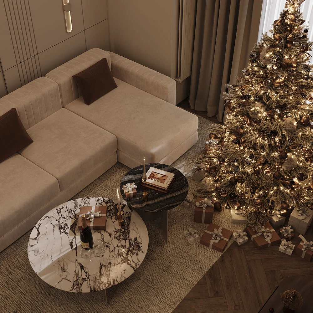 Modern Festive Living Room Holiday 3D Scene (7)
