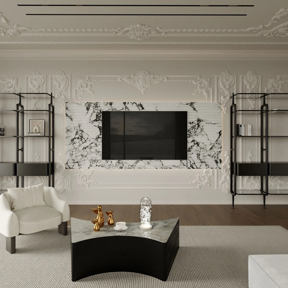 Luxurious Neoclassical Living Room 3D Scene (3)