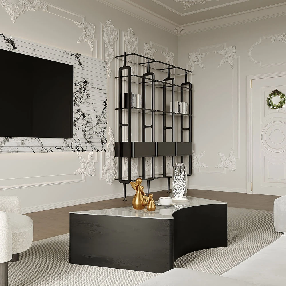 Luxurious Neoclassical Living Room 3D Scene (6)