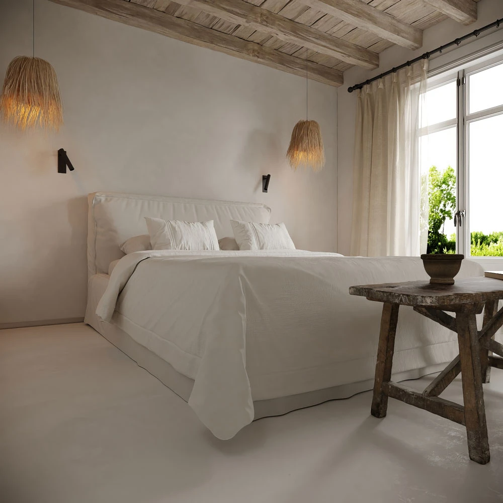 Wabi-sabi Serene Interior Bedroom and Bathroom 3D Scene (2)