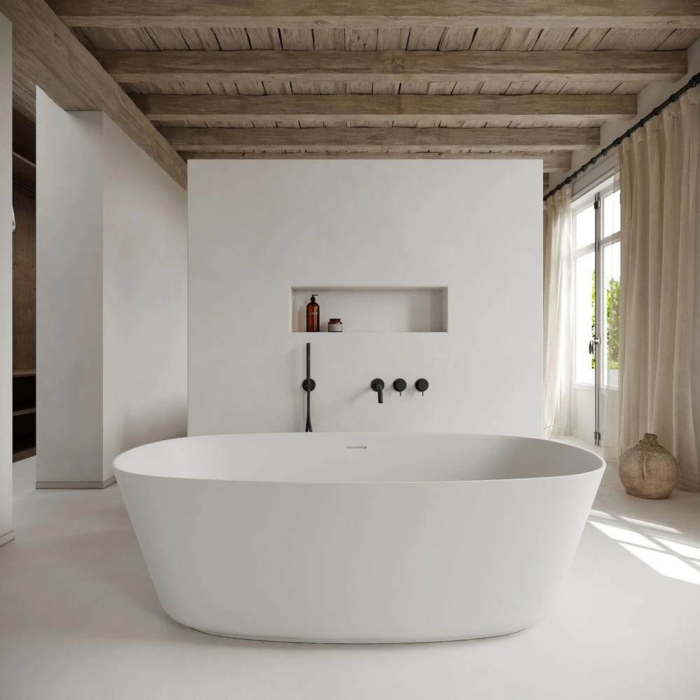 Wabi-sabi Serene Interior Bedroom and Bathroom 3D Scene (3)