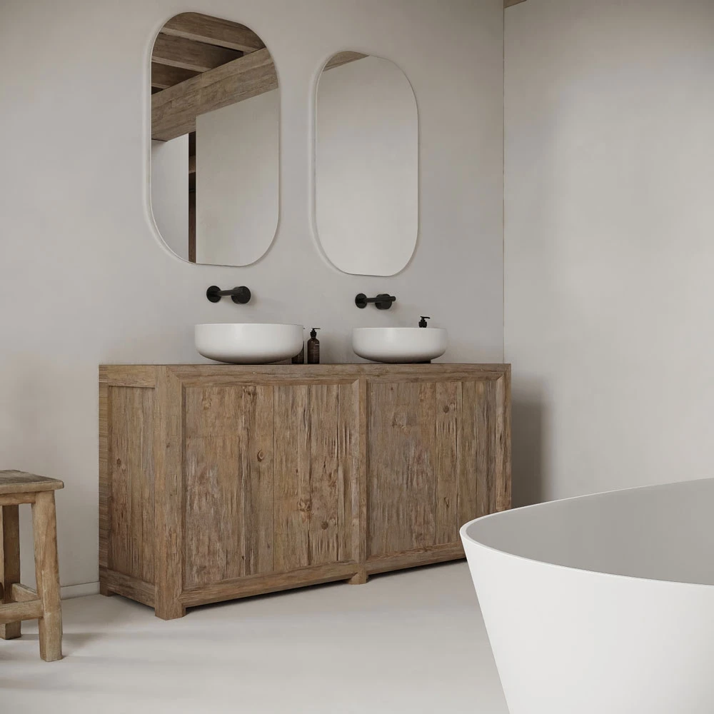Wabi-sabi Serene Interior Bedroom and Bathroom 3D Scene (5)