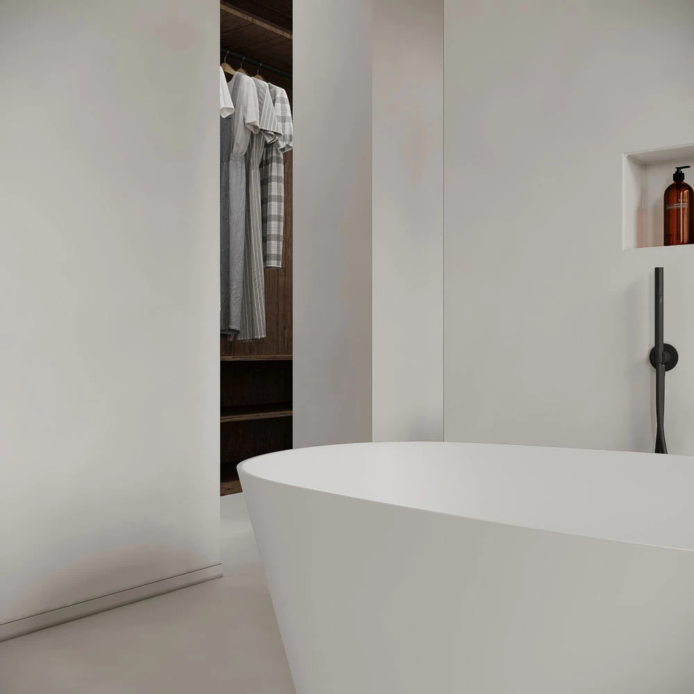 Wabi-sabi Serene Interior Bedroom and Bathroom 3D Scene (6)