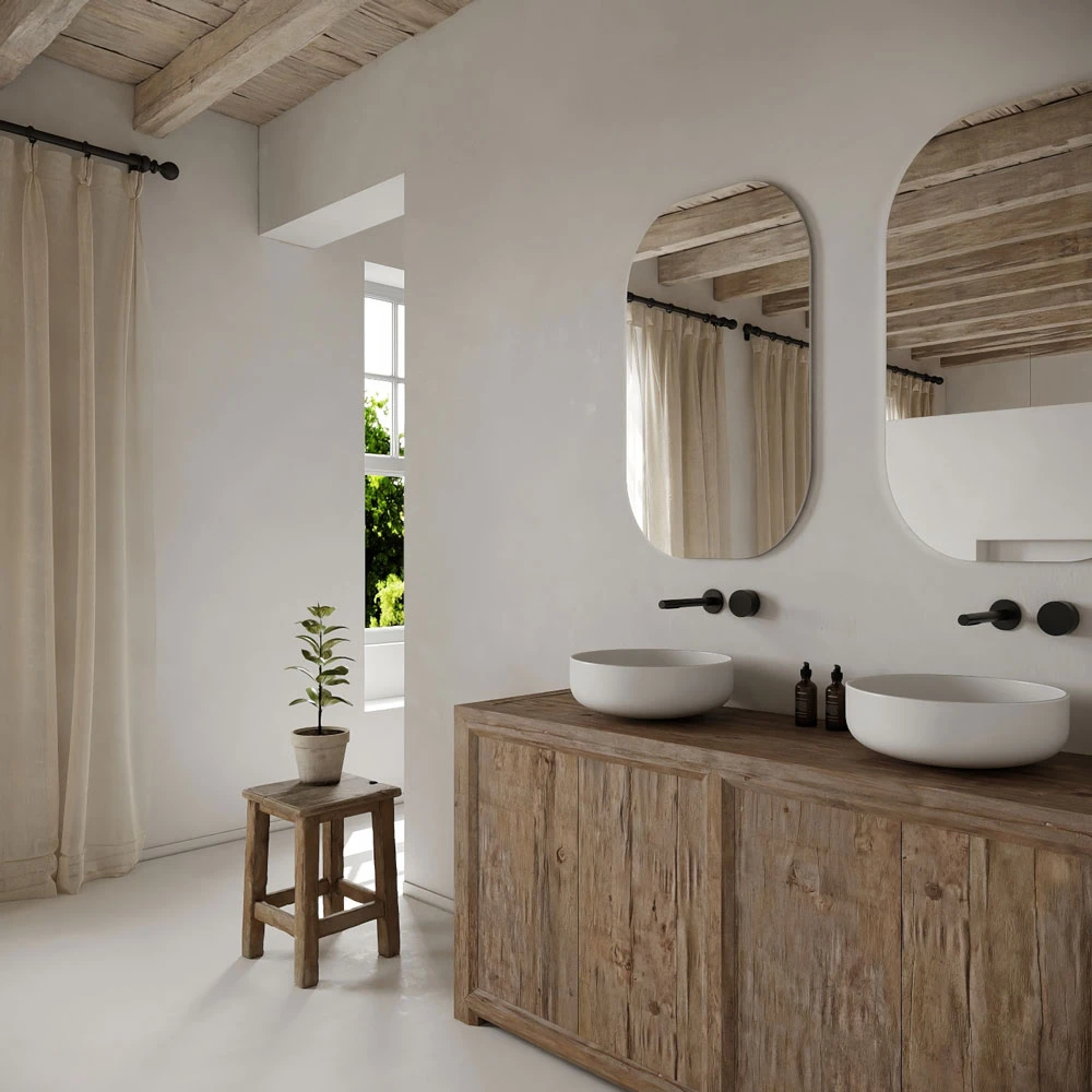 Wabi-sabi Serene Interior Bedroom and Bathroom 3D Scene (7)