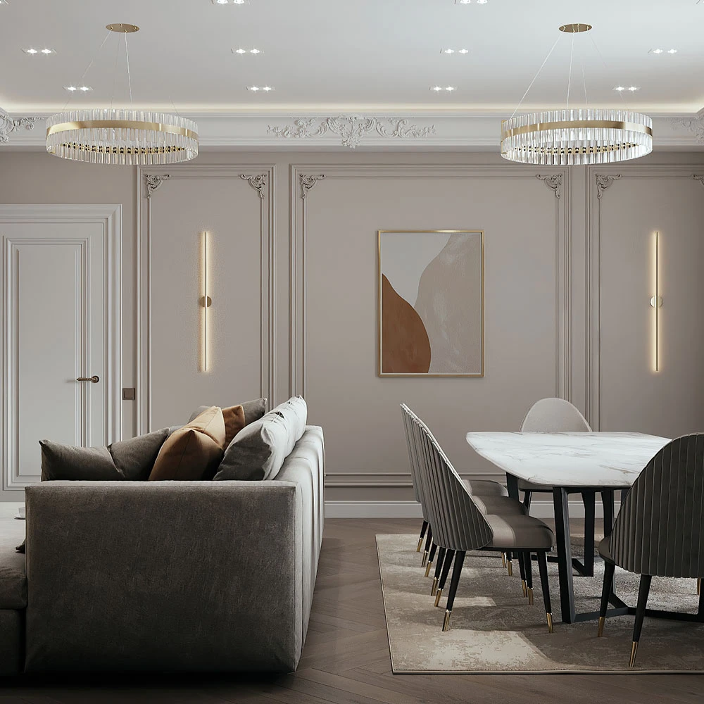 Elegant Neoclassic Living and Dining Room Interior 3D Scene (4)