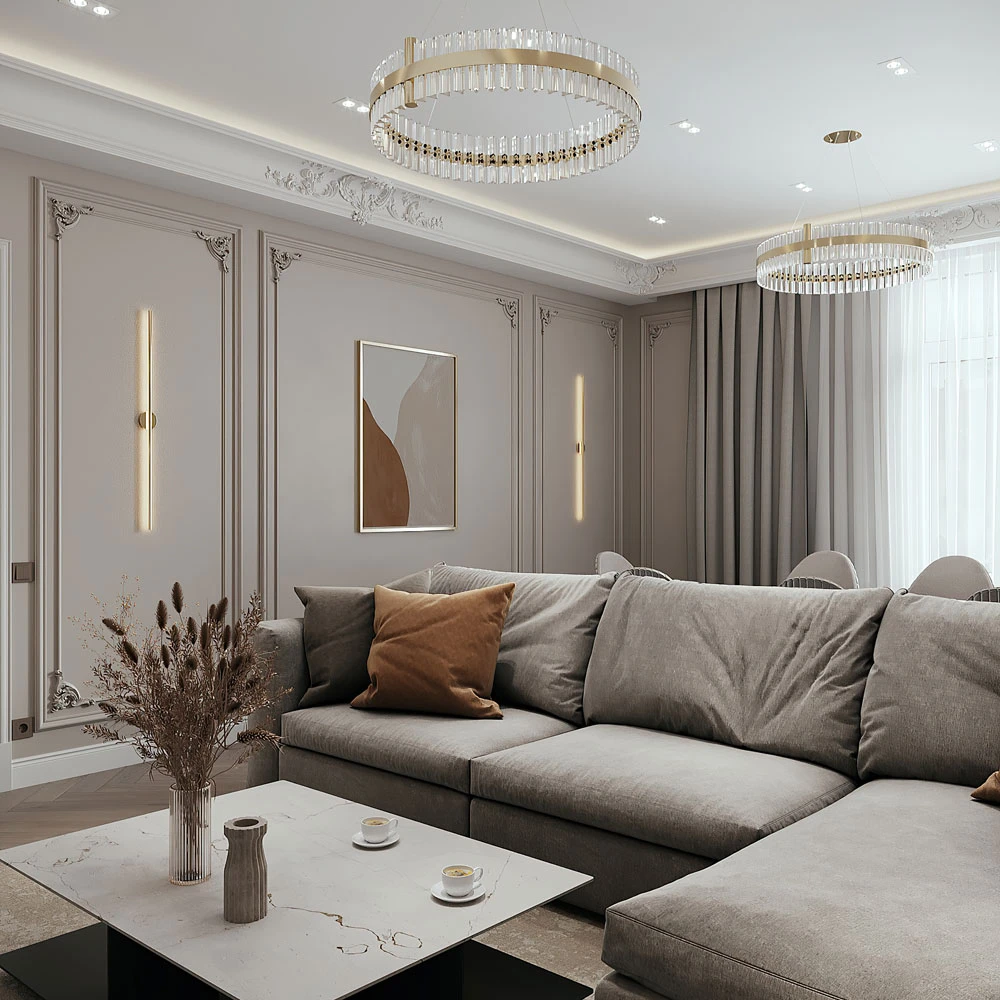 Elegant Neoclassic Living and Dining Room Interior 3D Scene (6)