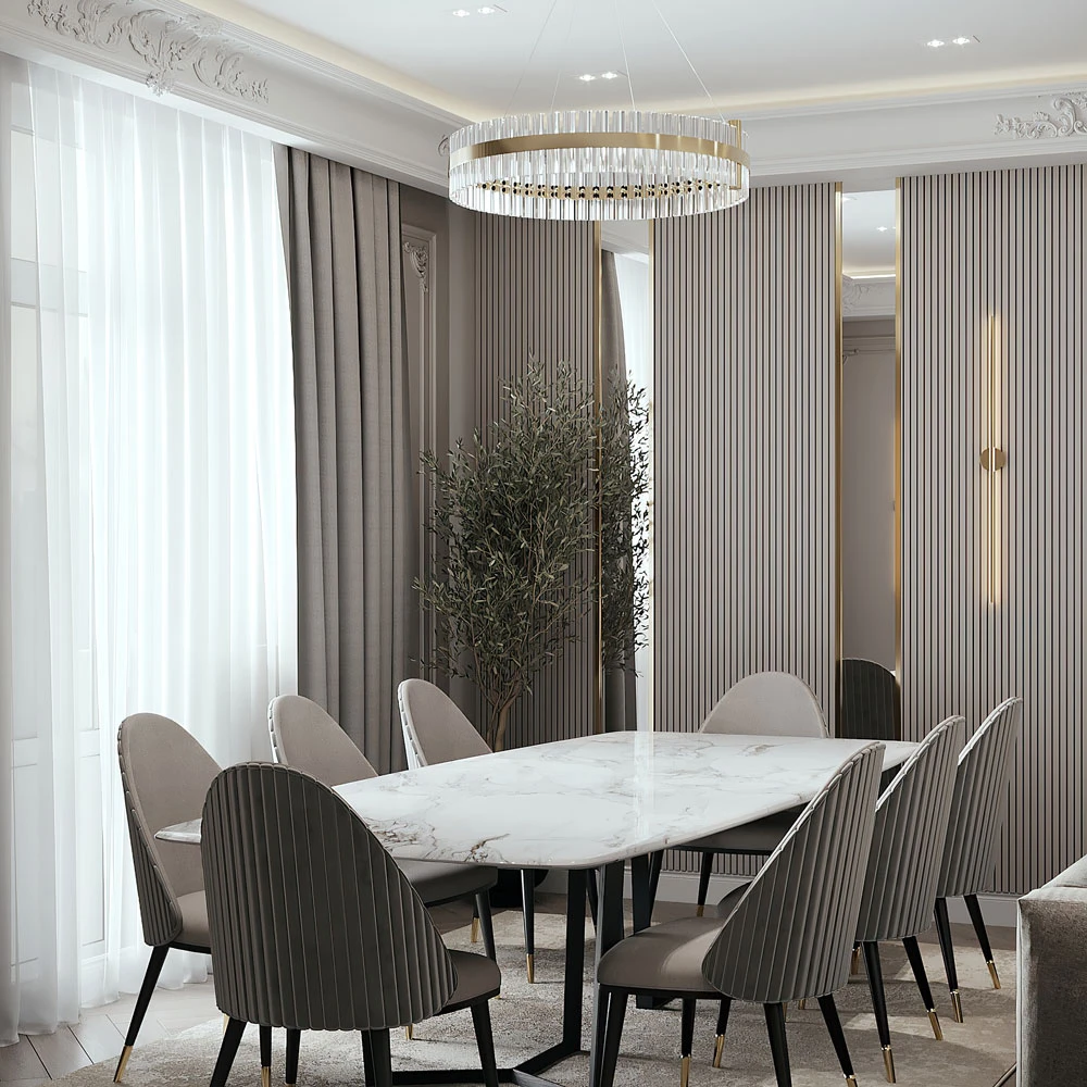Elegant Neoclassic Living and Dining Room Interior 3D Scene (7)