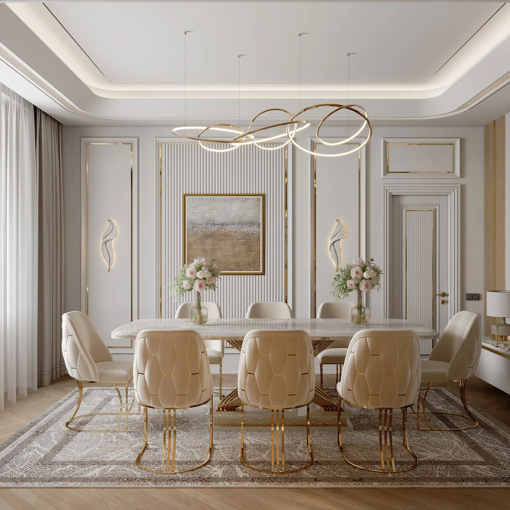 Neoclassic Luxurious Dining Room 3D Scene (2)