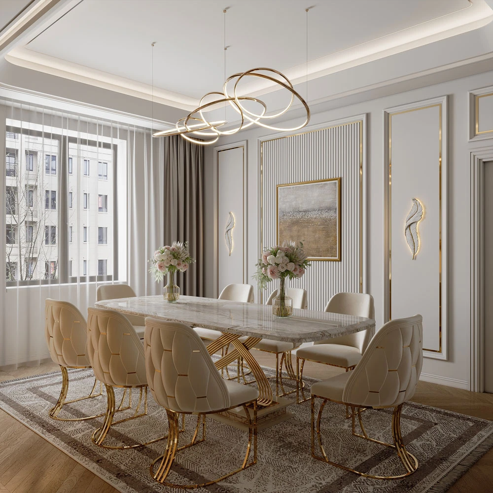 Neoclassic Luxurious Dining Room 3D Scene (4)