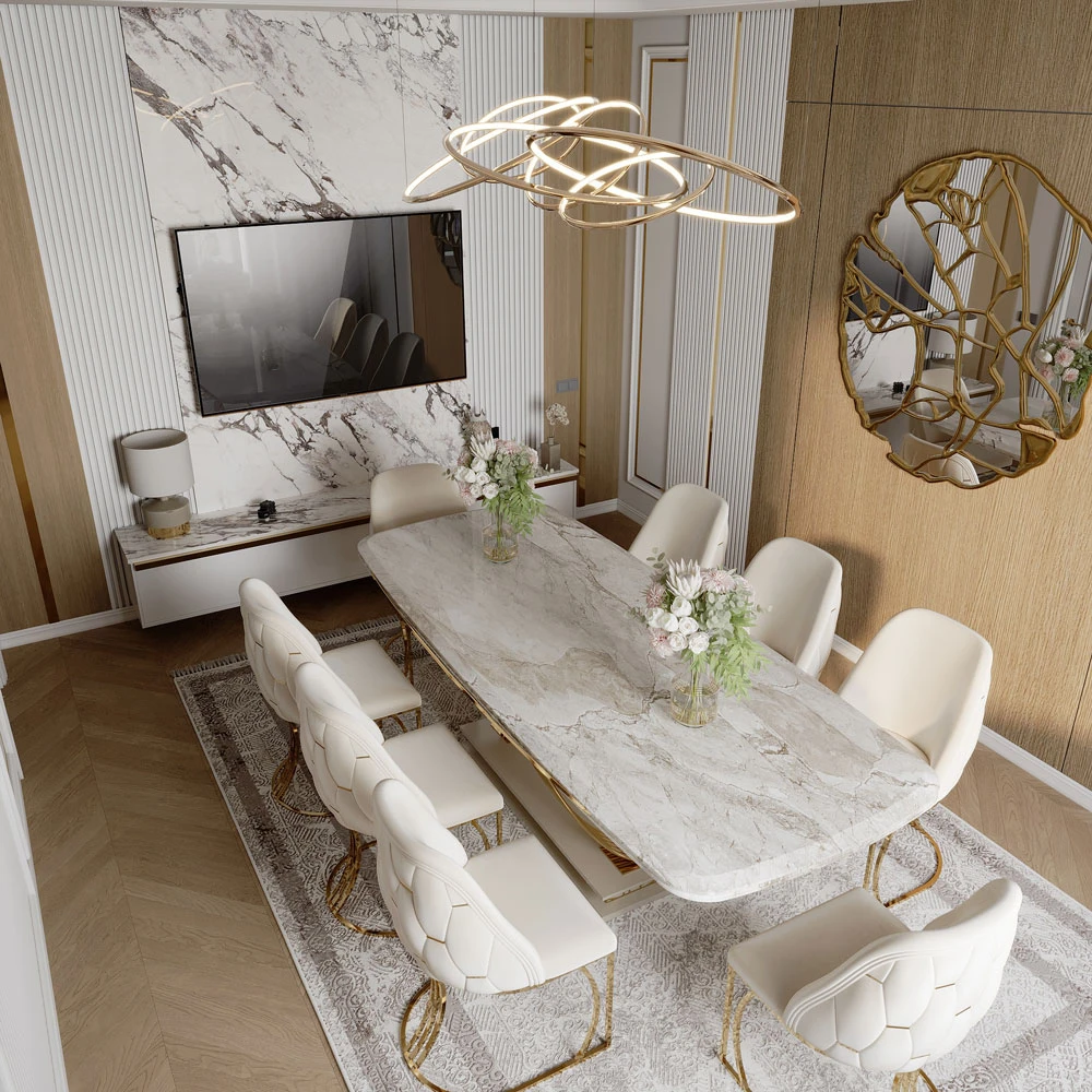 Neoclassic Luxurious Dining Room 3D Scene (5)