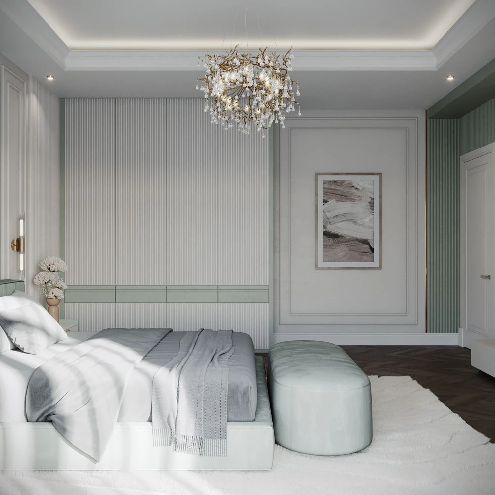 Luxurious Neoclassic Bedroom 3D Scene (2)