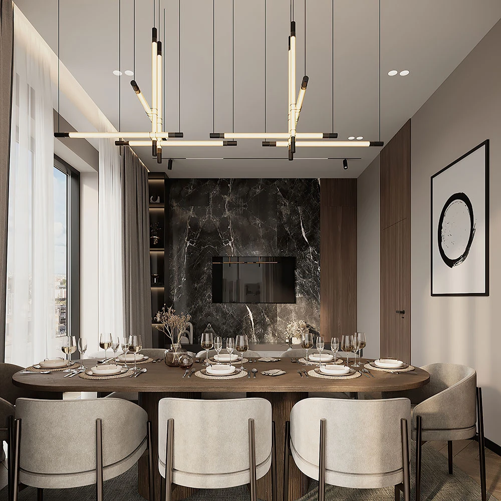 Modern Residential Living and Dining Room 3D Scene