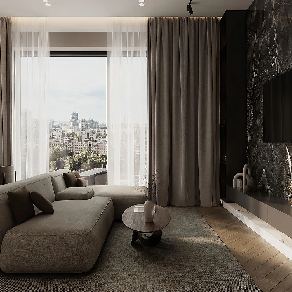Modern Residential Living and Dining Room 3D Scene (5)