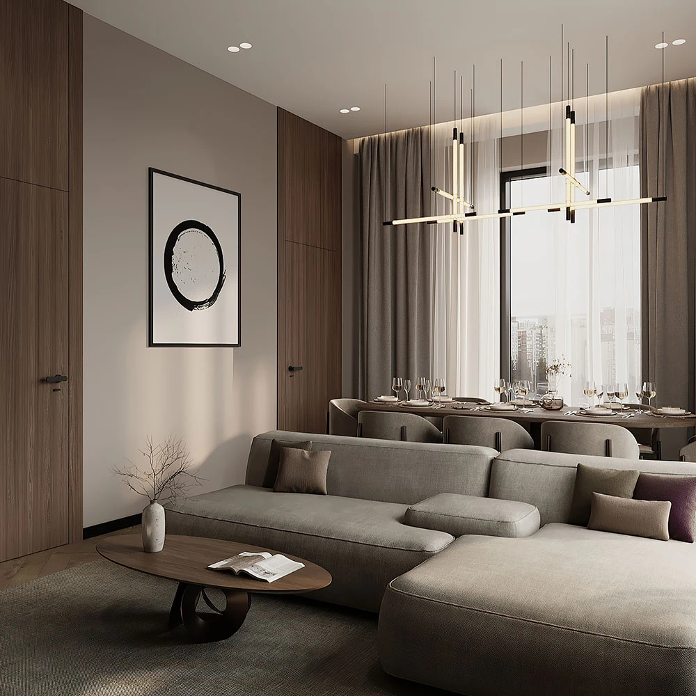 Modern Residential Living and Dining Room 3D Scene (6)